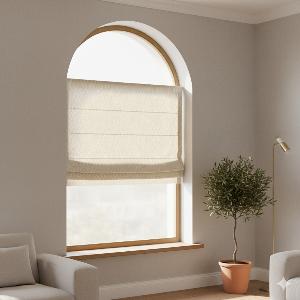 Custom Roman blinds in elegant fabric